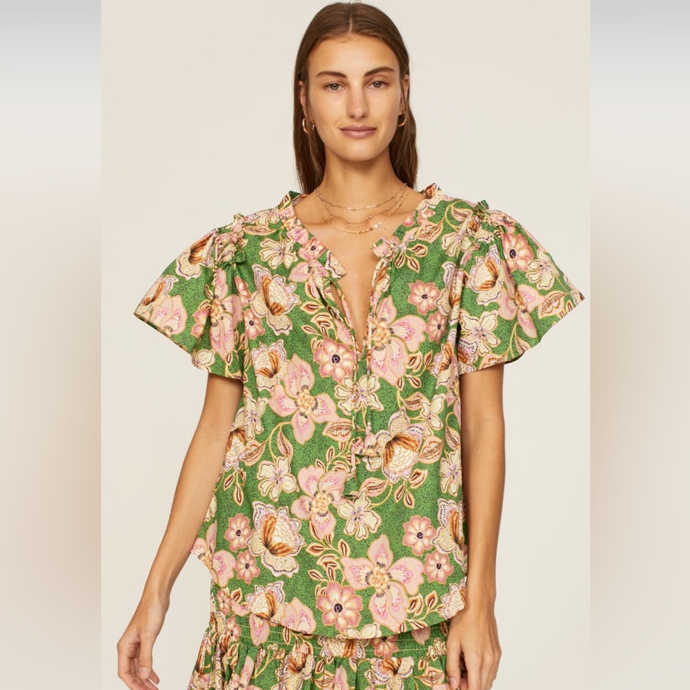 Misa Los Angeles Green Floral Blouse